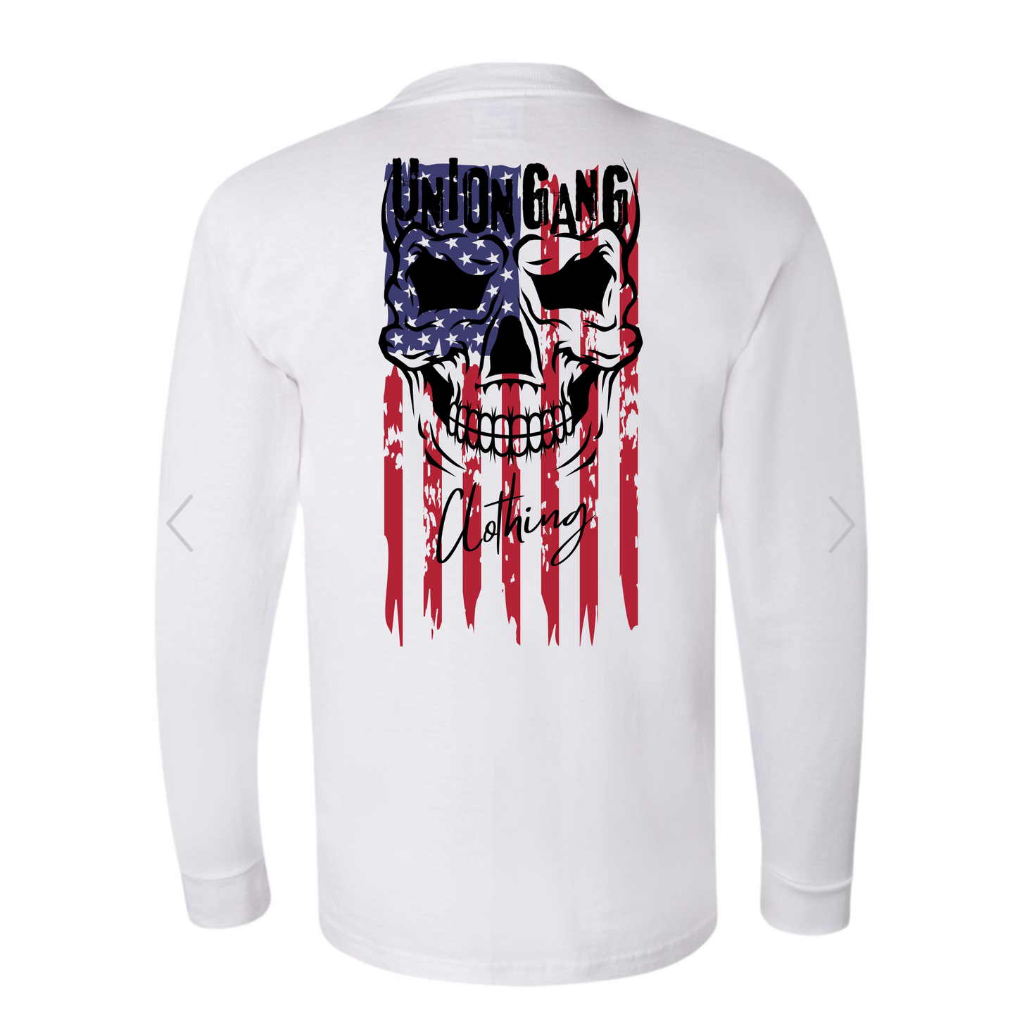 RED WHITE AND BLUE SKULL LONG SLEEVE T-SHIRT